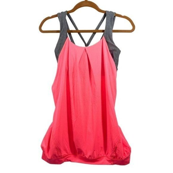 Lululemon Nouveau Limits Tank Top with Bra Workout Top & Bra Pink/Grey Size 8 - Picture 2 of 5